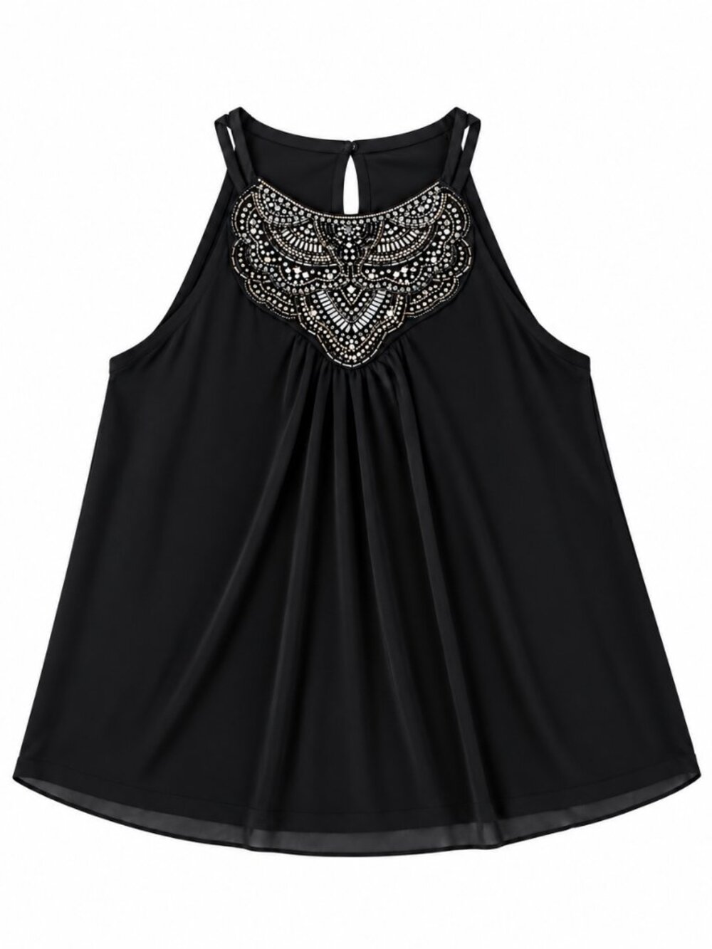 WHBM Black Embellished Beaded Halter Top – Size M